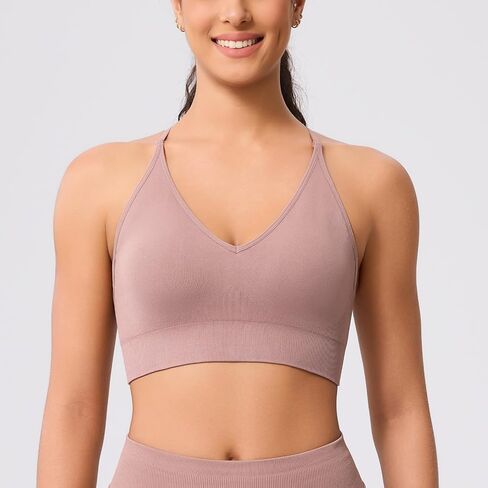Strappy V Neck Sport Bra for Women, Multipack Padded Seamless Wireless Supportive Racerback Criss Cross Workout Yoga Bra Pack in Kuwait