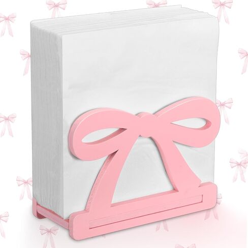 Honeydak Pink Bow Nakpin Holder for Table Coquette Bow Wooden Tissue Dispenser Cocktail Napkin Holder Paper Dispenser for Bachelorette Bridal Wedding Baby Shower Tea Girly Theme Party Birthday Decor in Saudi Arabia