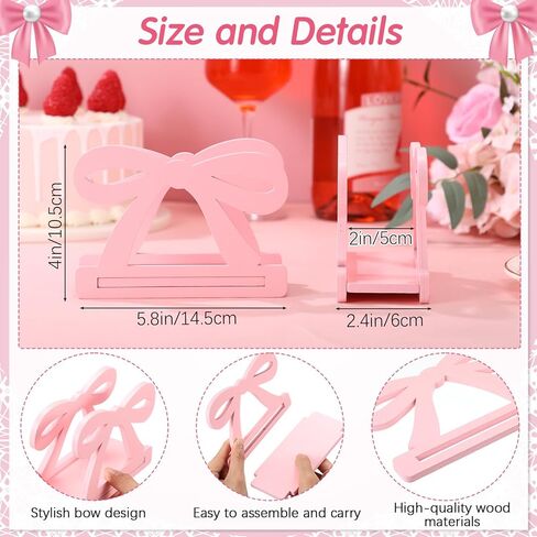 Honeydak Pink Bow Nakpin Holder for Table Coquette Bow Wooden Tissue Dispenser Cocktail Napkin Holder Paper Dispenser for Bachelorette Bridal Wedding Baby Shower Tea Girly Theme Party Birthday Decor in Saudi Arabia