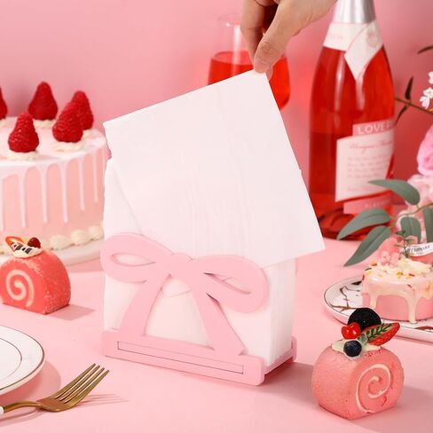 Honeydak Pink Bow Nakpin Holder for Table Coquette Bow Wooden Tissue Dispenser Cocktail Napkin Holder Paper Dispenser for Bachelorette Bridal Wedding Baby Shower Tea Girly Theme Party Birthday Decor in Saudi Arabia