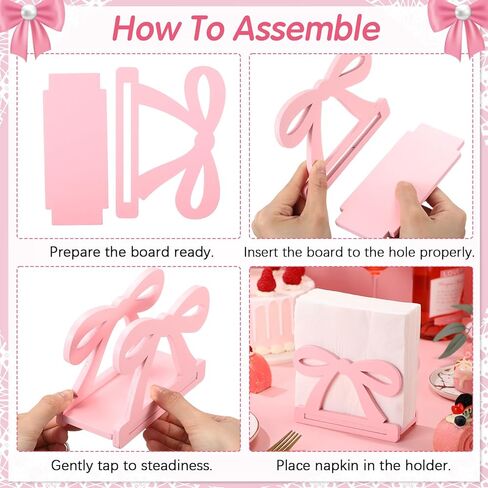 Honeydak Pink Bow Nakpin Holder for Table Coquette Bow Wooden Tissue Dispenser Cocktail Napkin Holder Paper Dispenser for Bachelorette Bridal Wedding Baby Shower Tea Girly Theme Party Birthday Decor in Saudi Arabia