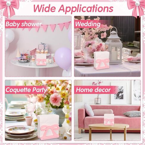 Honeydak Pink Bow Nakpin Holder for Table Coquette Bow Wooden Tissue Dispenser Cocktail Napkin Holder Paper Dispenser for Bachelorette Bridal Wedding Baby Shower Tea Girly Theme Party Birthday Decor in Saudi Arabia