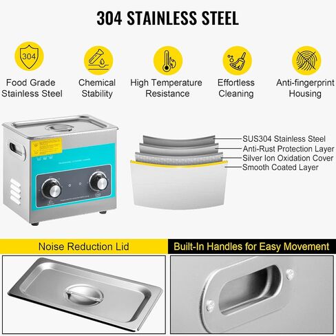 VEVOR Knob Ultrasonic Cleaner 3L 40kHz Ultrasonic Cleaning Machine Knob Control Sonic Cleaner 304 Stainless Steel Ultrasonic Cleaner Machine with Heater & Timer for Cleaning Jewelry Eyeglasses Watches in Saudi Arabia