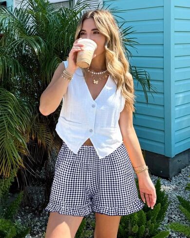 شورت Aoulaydo Womens Y2K Pajamas Shorts Gingham PJ Boxer Shorts Lounge Strims قيعان النوم مع جيوب برتقالية in Kuwait