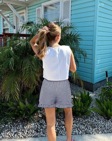 شورت Aoulaydo Womens Y2K Pajamas Shorts Gingham PJ Boxer Shorts Lounge Strims قيعان النوم مع جيوب برتقالية in Kuwait