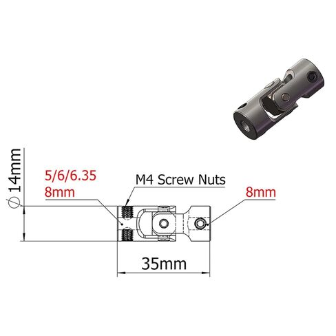 المفاصل الشاملة Mini اقتران D14 L35 قطر مفصل عالمي 14 ملم طول 35 مم حجم طراز Ship Model Car Carpler Cardan Cardan 1PCs لتوصيل السيارات ، والسفن النموذجية ، والروبوتات ، ET (8 ملم (8 ملم in Kuwait