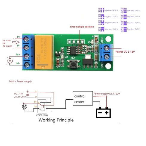 DC 5/6/9/12V 5-12V DC Motor Reverse Polarity Module Time Adjustable DPDT Delay Relay 2A Drive Current in Kuwait