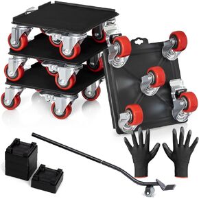 محرك الأثاث الثقيل مع عجلات الأثاث Dolly Kit Moving Furniture Lift Mover Tool Wheels Piano Dolly Pool Table Dollies Double Bearings Locks Max 2000 LB 6.9x6.3 Black-Red in Kuwait