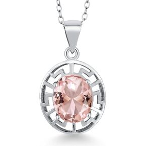 GEM Stone King 925 Sterling Silver 10x8mm Oval Gemstone Necklace | قلادة قلادة رئيسية يونانية للنساء | بسلسلة فضية 18 بوصة in Kuwait