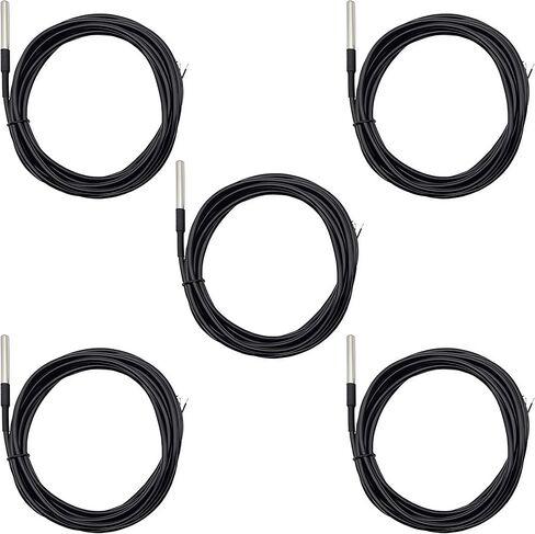 5pcs DS18B20 مستشعر درجة الحرارة المقاوم للماء الرقمية من الفولاذ المقاوم للصدأ أنبوب مسبار 3 متر 118.1 "متوافق مع Arduino Raspberry Pi in Kuwait