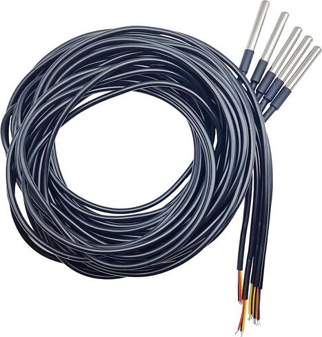 5pcs DS18B20 مستشعر درجة الحرارة المقاوم للماء الرقمية من الفولاذ المقاوم للصدأ أنبوب مسبار 3 متر 118.1 "متوافق مع Arduino Raspberry Pi in Kuwait