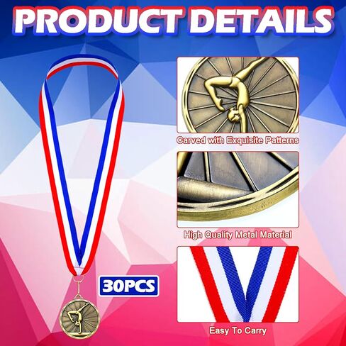 Remuuly Gymnastics Medals Bulk 2'' Gold Medals for Gymnastics Trophy Award Winner Metal First Place with Neck Ribbons Award Prize Gift for Tournaments Competition Team Gymnastics Theme Party in Saudi Arabia