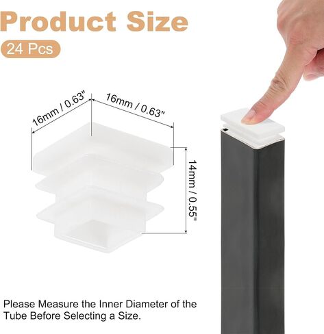 Patikil Square Plastic Plant ، 24 PCS 3/4 بوصة/19 مم إدراج CAPS CAPS CLAST PLACK CAP للأنابيب المربعة أرجل الأثاث الأنبوبية المعدنية الأسوار ، أبيض. in Saudi Arabia