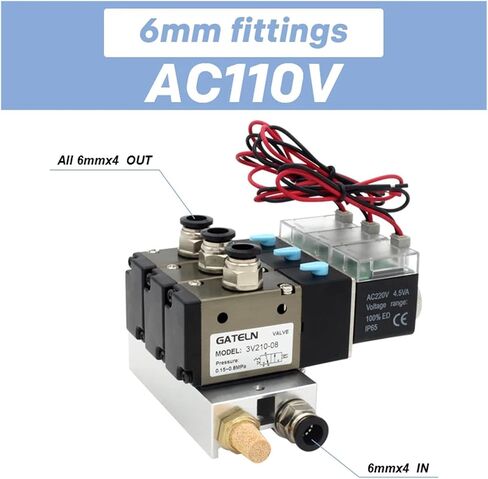 3V210-08-NC Normally Closed Solenoid Valve Station Block with Muffler Accessories Base Manifold DC 12v 24v AC 110v 220v 3 Ports(DC12V 6mm fittings) in Saudi Arabia