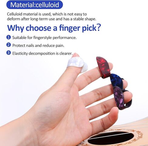 12pcs Guitar Finger Picks Thumb Picks for Acoustic Guitar, Light Thumb Pick Banjo Electric Ukulele Celluloid Harp Bass Thumbpicks Accessories in Saudi Arabia