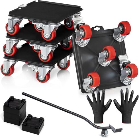 محرك الأثاث الثقيل مع عجلات الأثاث Dolly Kit Moving Furniture Lift Mover Tool Wheels Piano Dolly Pool Table Dollies Double Bearings Locks Max 2000 LB 6.9x6.3 Black-Red in Kuwait