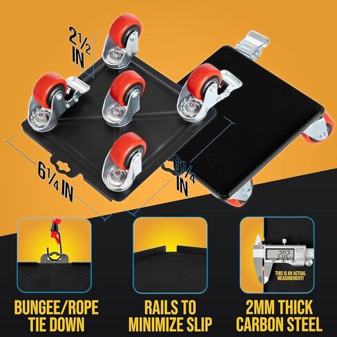 محرك الأثاث الثقيل مع عجلات الأثاث Dolly Kit Moving Furniture Lift Mover Tool Wheels Piano Dolly Pool Table Dollies Double Bearings Locks Max 2000 LB 6.9x6.3 Black-Red in Kuwait