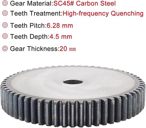 Steel Motor Drive Gear Process Hole 16mm Flat Gear 2M61T/62T/63T/64T/65T/66T/68T High-Frequency Teeth Metal Gear Low Carbon Steel Gear Height 20mm Bore 20mm(61 Teeth) in Saudi Arabia