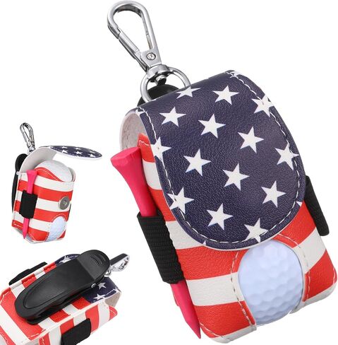 Abbylike Leather Golf Bag Tee Holder American Flag Golf Pouch with Keychain Clip Mini Ball Pouch Bag Gift for Dad Independence Day Style Stuff in Saudi Arabia