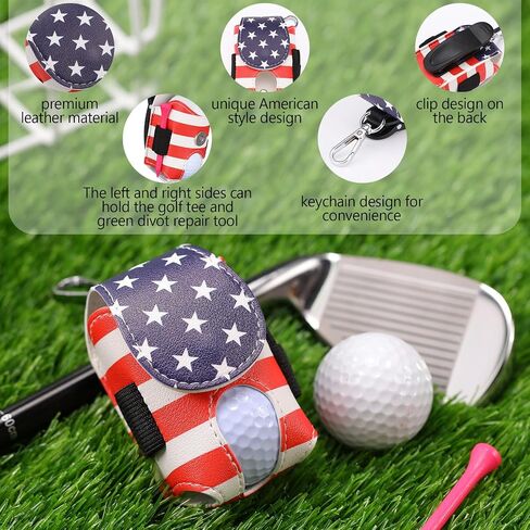 Abbylike Leather Golf Bag Tee Holder American Flag Golf Pouch with Keychain Clip Mini Ball Pouch Bag Gift for Dad Independence Day Style Stuff in Saudi Arabia