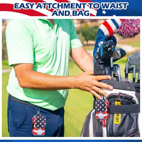 Abbylike Leather Golf Bag Tee Holder American Flag Golf Pouch with Keychain Clip Mini Ball Pouch Bag Gift for Dad Independence Day Style Stuff in Saudi Arabia