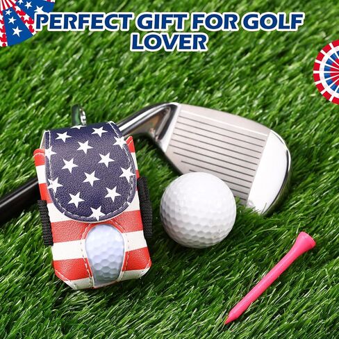 Abbylike Leather Golf Bag Tee Holder American Flag Golf Pouch with Keychain Clip Mini Ball Pouch Bag Gift for Dad Independence Day Style Stuff in Saudi Arabia