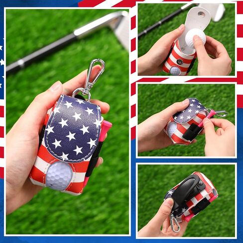 Abbylike Leather Golf Bag Tee Holder American Flag Golf Pouch with Keychain Clip Mini Ball Pouch Bag Gift for Dad Independence Day Style Stuff in Saudi Arabia