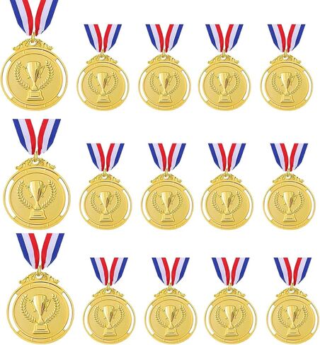 15 قطعة ميداليات جائزة الذهب الميداليات مع قلادات الشريط للرياضة والألعاب والمنافسة ومكافآت الطلاب وعروض المواهب والحفلات والأسلوب الأولمبي ، 2 بوصة in Kuwait