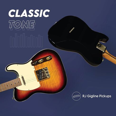 Gigline Broadcaster SE Plus Electric Guitar T-Style Adult Full Size, Alder, Stainless Steel Frets (Ball End), Bone Nut, Wilkinson Bridge, Roasted Maple Neck, Flame Maple Top, Sunburst in Saudi Arabia