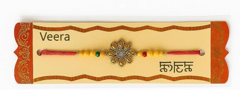 سلسلة فضية أنيقة Rakhi مع زخارف الصليب المعقوف الأحمر - قلادة بيضاوية الفولاذ المقاوم للصدأ سوار Rakhi للأخ | هدية دينية راكشا بانهان (قطعة واحدة) in Kuwait