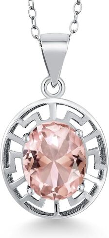 GEM Stone King 925 Sterling Silver 10x8mm Oval Gemstone Necklace | قلادة قلادة رئيسية يونانية للنساء | بسلسلة فضية 18 بوصة in Saudi Arabia