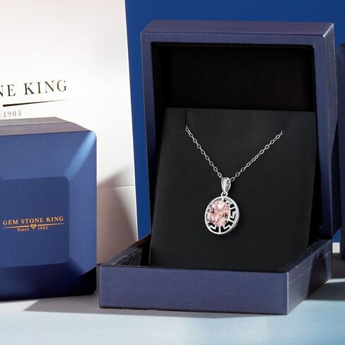 GEM Stone King 925 Sterling Silver 10x8mm Oval Gemstone Necklace | قلادة قلادة رئيسية يونانية للنساء | بسلسلة فضية 18 بوصة in Saudi Arabia