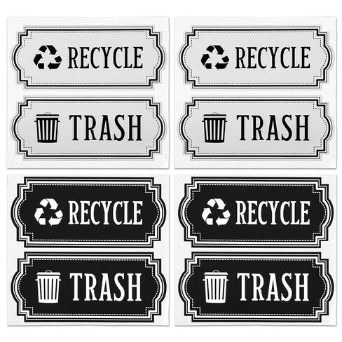 8Pcs Trash and Recycle Stickers,Recycle Stickers for Trash Bins Waste and Recover Decals Garbage Can Indoor Outdoor Garbage Can Home Office Kitchen Apartment Hotel in Kuwait