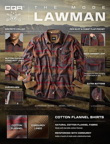 قميص CQR Men All Cotton Flannel ، زر طويل الأكمام غير الرسمي لأسفل قميص منقو in Kuwait