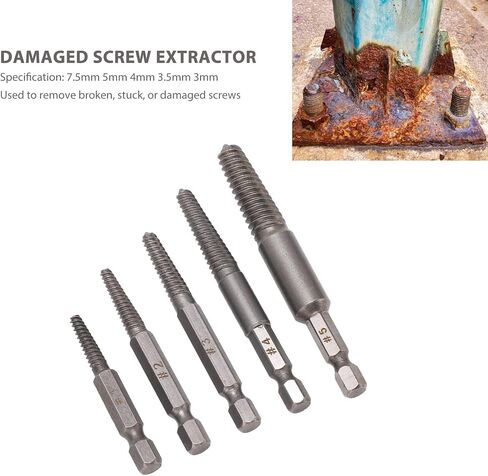 5Pcs Screw Extractor Set, 1/4in Hex Shank Carbon Steel Broken Bolt Extractor, Screw Extractor Kit for Home, Telecommunications, Automotive, Mechanical Maintenance Work in Saudi Arabia