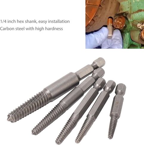 5Pcs Screw Extractor Set, 1/4in Hex Shank Carbon Steel Broken Bolt Extractor, Screw Extractor Kit for Home, Telecommunications, Automotive, Mechanical Maintenance Work in Saudi Arabia