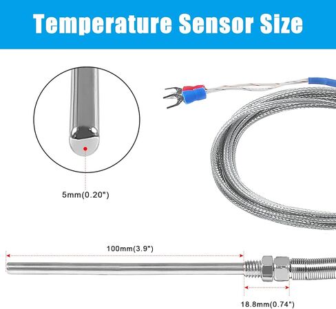 Alinan 2pcs 2M/Approx 6.6Ft 50MM Probe M8 Pipe Thread Temperature Sensor Probe Two Wire Temperature Controller (0~400℃) K-Type Stainless Steel Thermocouple in Saudi Arabia