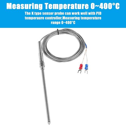 Alinan 2pcs 2M/Approx 6.6Ft 50MM Probe M8 Pipe Thread Temperature Sensor Probe Two Wire Temperature Controller (0~400℃) K-Type Stainless Steel Thermocouple in Saudi Arabia