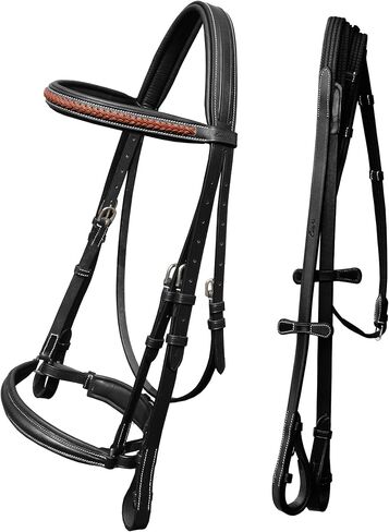 Exion Dressage Bridle for Horse– Padded Anti‑Pressure Crownpiece, Crank Noseband, Braided Browband & Web Reins– Premium Leather Dressage Bridle for Show, Training in Saudi Arabia