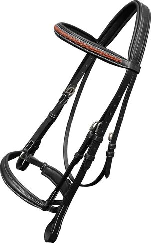 Exion Dressage Bridle for Horse– Padded Anti‑Pressure Crownpiece, Crank Noseband, Braided Browband & Web Reins– Premium Leather Dressage Bridle for Show, Training in Saudi Arabia
