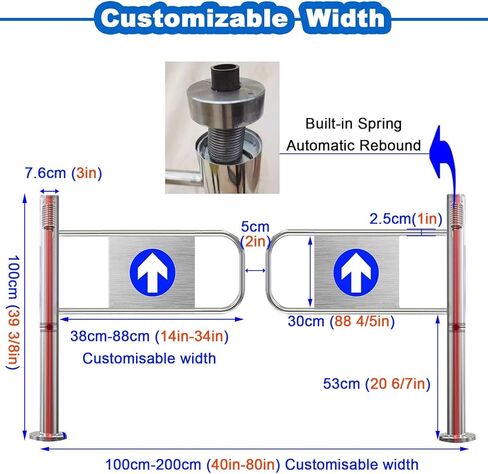 Automatic Closing Swing Gate - Spring-Loaded One-Way Door for Supermarkets & Libraries, Stainless Steel Pedestrian Passage Door (150x100 cm) - Safety & Convenience in Kuwait
