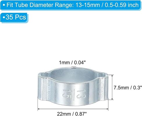 PATIKIL 35 Pack 13-15mm Double Ear Hose Clamp, Galvanized Steel O Clip Crimp Rings for Fuel Petrol Pipe Tube Fitting Connections, Silver Tone in Saudi Arabia