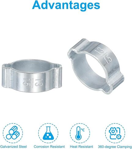 PATIKIL 35 Pack 13-15mm Double Ear Hose Clamp, Galvanized Steel O Clip Crimp Rings for Fuel Petrol Pipe Tube Fitting Connections, Silver Tone in Saudi Arabia