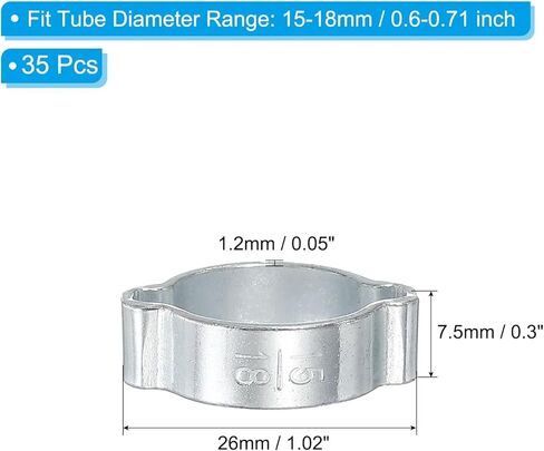 PATIKIL 35 Pack 13-15mm Double Ear Hose Clamp, Galvanized Steel O Clip Crimp Rings for Fuel Petrol Pipe Tube Fitting Connections, Silver Tone in Saudi Arabia