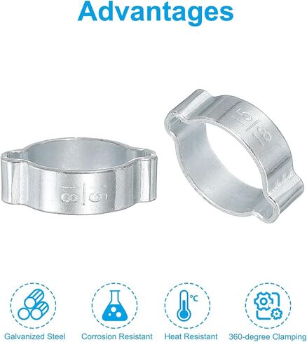 PATIKIL 35 Pack 13-15mm Double Ear Hose Clamp, Galvanized Steel O Clip Crimp Rings for Fuel Petrol Pipe Tube Fitting Connections, Silver Tone in Saudi Arabia