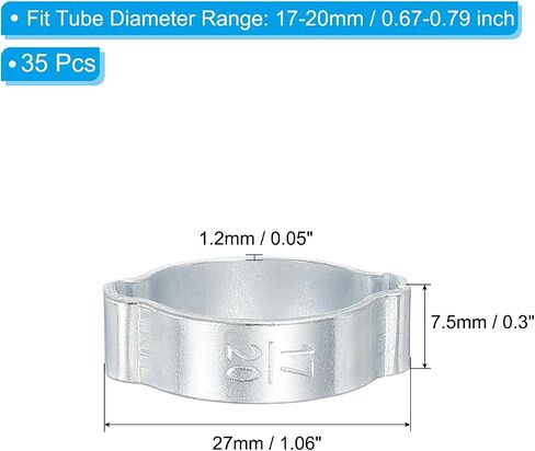 PATIKIL 35 Pack 13-15mm Double Ear Hose Clamp, Galvanized Steel O Clip Crimp Rings for Fuel Petrol Pipe Tube Fitting Connections, Silver Tone in Saudi Arabia