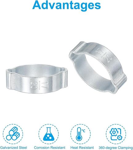 PATIKIL 35 Pack 13-15mm Double Ear Hose Clamp, Galvanized Steel O Clip Crimp Rings for Fuel Petrol Pipe Tube Fitting Connections, Silver Tone in Saudi Arabia