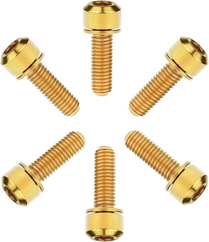 Titanium Bolt for Bike Stem M5x16/18/20mm Socket Cap Head Screws with Washer Pack of 6 (M5x18mm, Gold) in Kuwait