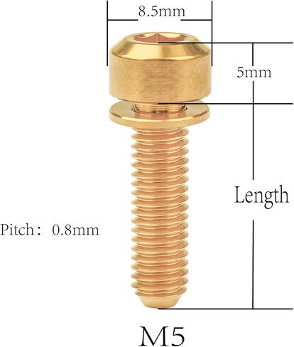 Titanium Bolt for Bike Stem M5x16/18/20mm Socket Cap Head Screws with Washer Pack of 6 (M5x18mm, Gold) in Kuwait