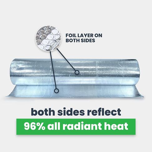 EcoFoil Single Bubble Insulation Roll 48" x 125' (500 sq. ft.), 3.175mm Thick, Single Bubble Reflective Foil Insulation Roll Reflects 96% Radiant Heat, Radiant Barrier, Made in Canada, Foil Color in Saudi Arabia